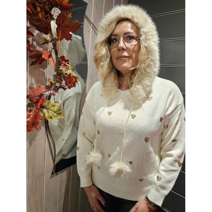 Pull capuche et fourrure