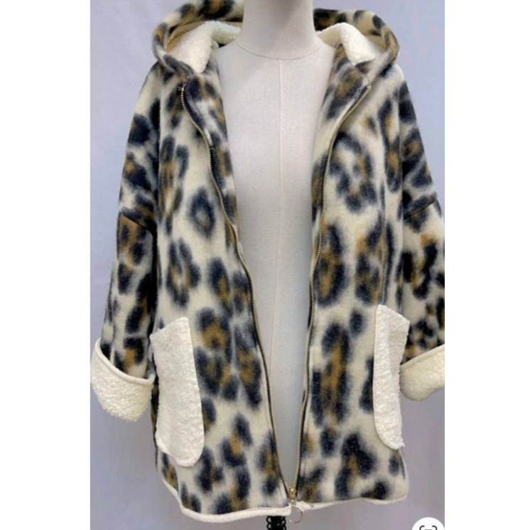 Manteau laine léopard -30%