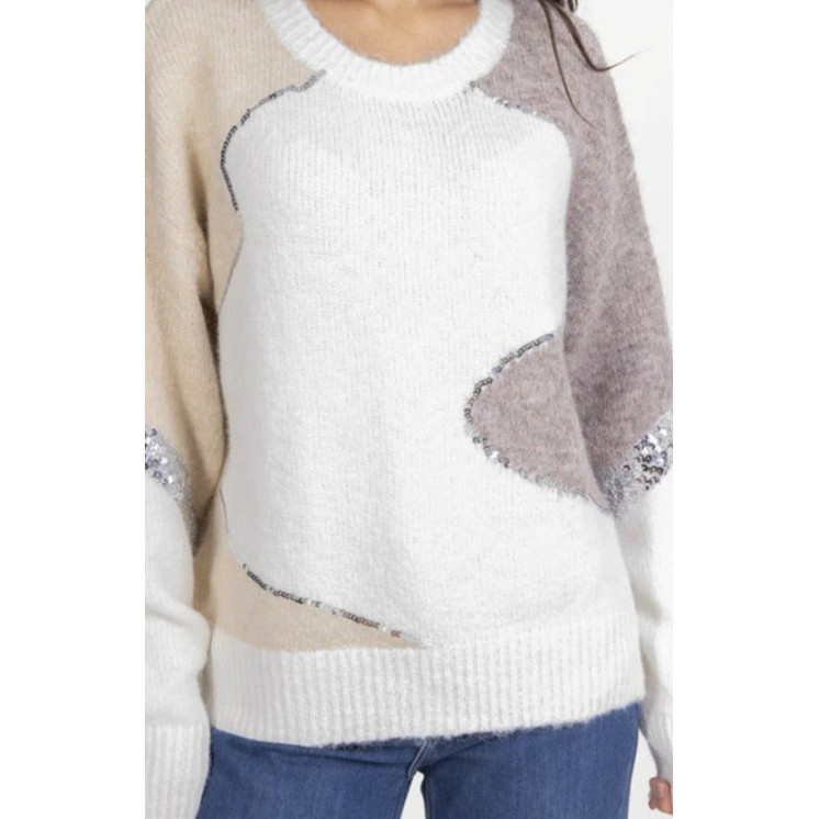 Pull tricolore et sequins