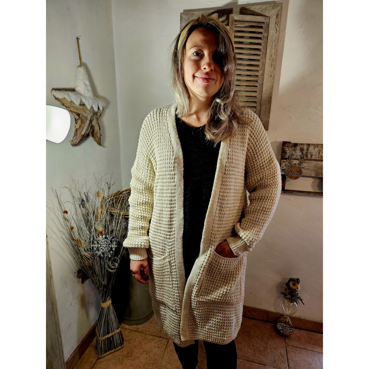 gilet long grosse maille