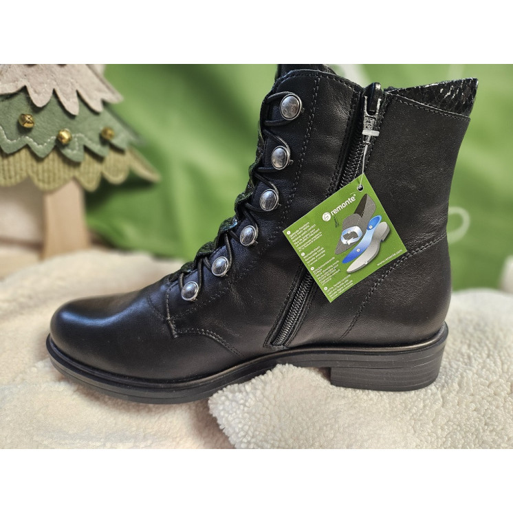 REMONTE bottines cuir lisse noir